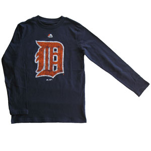 Detroit Tigers Youth Distressed Logo Long Sleeve Raglan T-Shirt by Majestic
