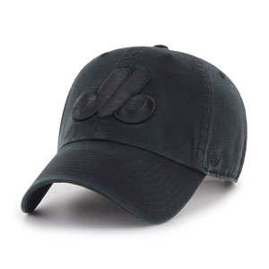 Montreal Expos Men's Cooperstown Black on Black Clean Up Adjustable Hat by '47