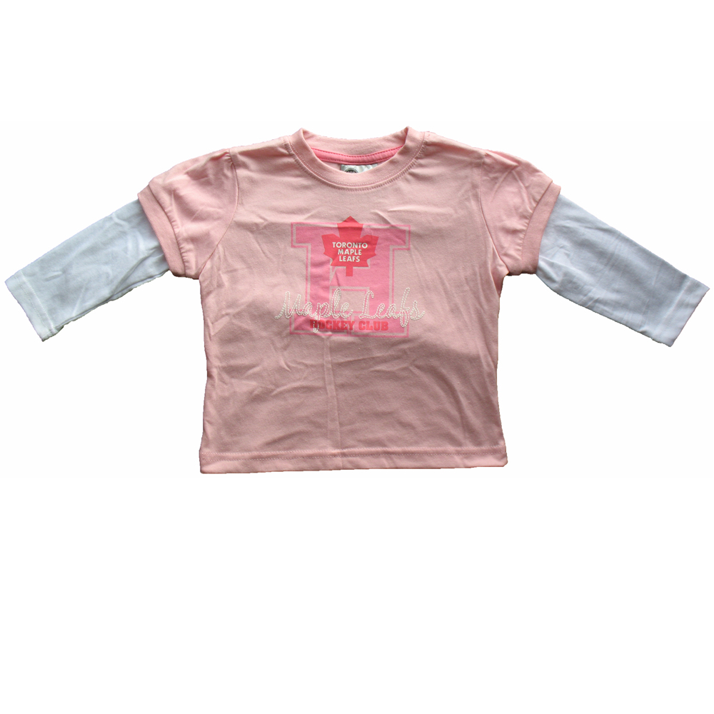 Toronto Maple Leafs Baby Girls Pink Faux Layer Long Sleeve T-Shirt