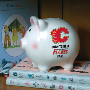 The Memory Company Calgary Flames Born To Be Ceramic Piggy Bank