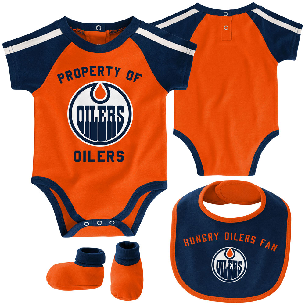 Bib /& Booties Set Edmonton Oilers Newborn Hard at Play Creeper