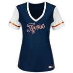 Detroit Tigers Women's Curveball Babe V-Neck T-Shirt by Majestic